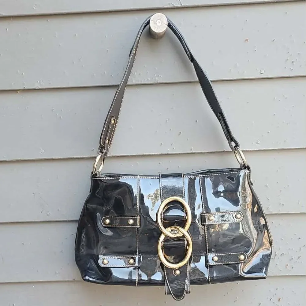 Angelo Carbotti Black Patent Leather Shoulder Bag EUC